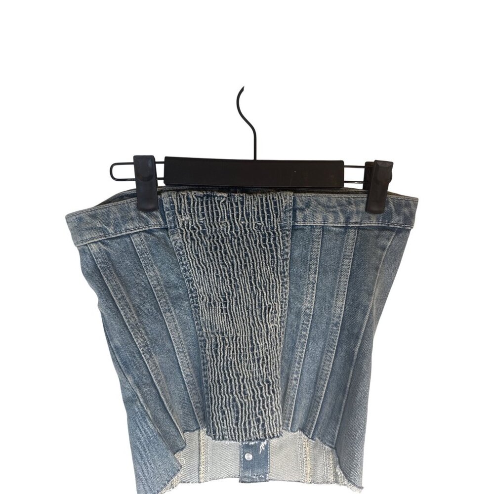 ZARA Strapless Denim Small Corset Top With Button Front & Stretch Back NWT - Picture 5 of 7